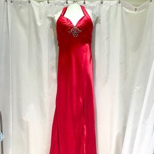Red Flirt Satin Jeweled Bar Back Prom Dress P4601 by Maggie Sottero